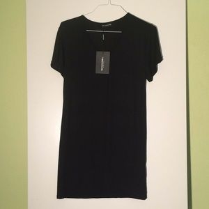 Black v neck t-shirt dress.